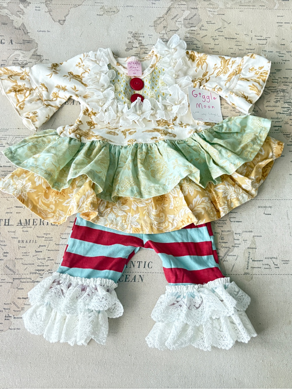 🆕Giggle Moon 6Mo Dress W/ 9Mo Pants Set Shipped via USPS - Picture 1 of 4